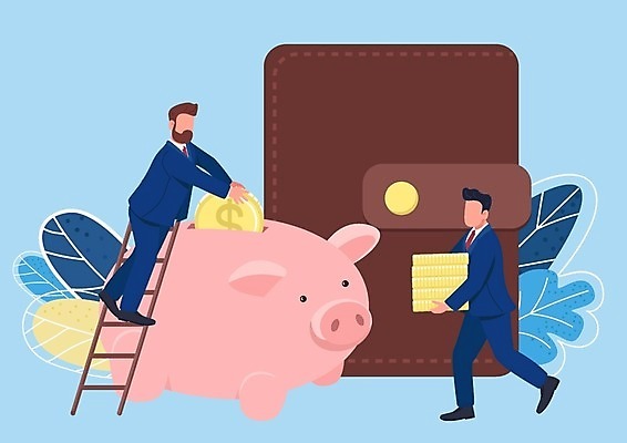 EPS 해외이미지 전신 남자 하늘색 잎 일러스트 사다리 들기 성인 두명 동전 저축 돼지저금통 비즈니스맨 지갑 투자 얼굴없음 성인남자만 해외일러스트 식물 돈 비즈니스 모션 사람 금융 파란색 저금통 도구 직장인 남자만 성인만 파일형식 벡터 이미지허브