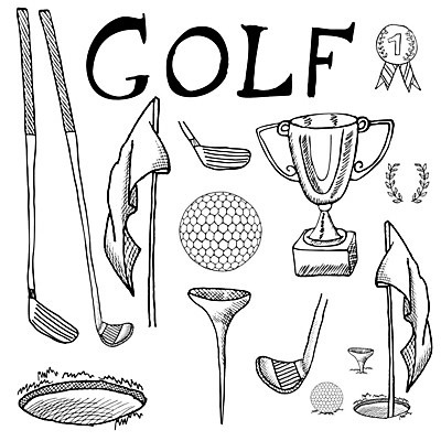 EPS 해외이미지 선 일러스트 골프공 사람없음 세트 골프채 트로피 손그림 골프깃발 엘리먼트 해외일러스트 공 골프용품 깃발 상_우승 파일형식 벡터 이미지허브