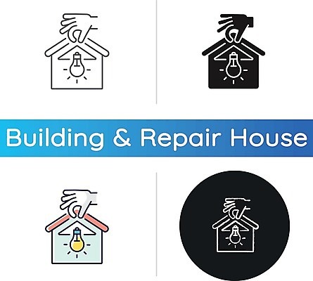 EPS 해외이미지 일러스트 전구 주택 사람없음 세트 잡기 원형 수리 손모양 리모델링 해외일러스트 모양 도형 모션 건물 파일형식 벡터 손_신체부위 이미지허브