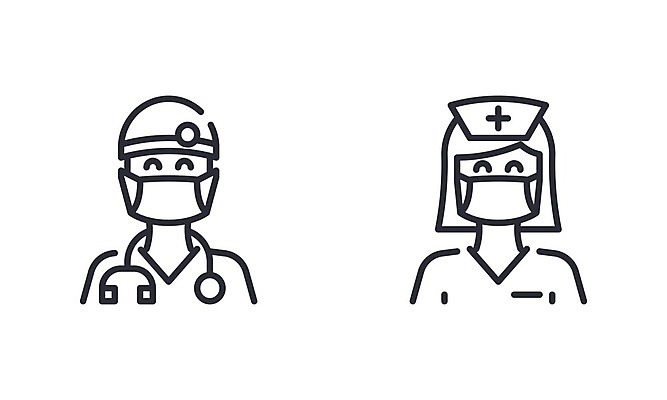 EPS 해외이미지 캐릭터 여자 남자 얼굴 선 컨셉 일러스트 건강 병원 가면 안전 사람 고통 장비 간호사 의사 바이러스 보호 질병 예방 윤곽 감염 전염 먼지 돌봄 얇은 타격 해외일러스트 일러캐릭터 감정 의학 모션 신체부위 의료진 파일형식 벡터 이미지허브