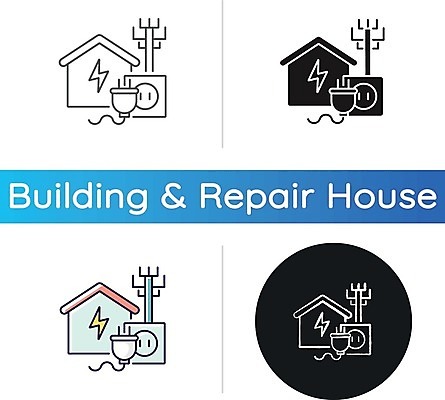 EPS 해외이미지 일러스트 주택 사람없음 세트 원형 콘센트 플러그 전봇대 해외일러스트 도형 공공시설 건물 파일형식 벡터 이미지허브