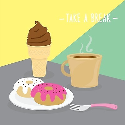 EPS 해외이미지 접시 커피 포크 일러스트 사람없음 머그컵 연기 도넛 콘아이스크림 간식시간 해외일러스트 식기 음료 아이스크림 디저트 컵 파일형식 벡터 이미지허브