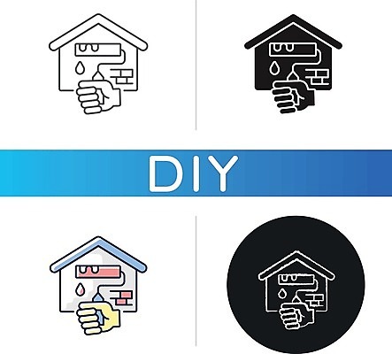 EPS 해외이미지 일러스트 주택 사람없음 세트 페인트칠 원형 수리 손모양 페인트롤러 DIY 리모델링 해외일러스트 모양 도형 페인팅 취미 건물 파일형식 벡터 손_신체부위 이미지허브