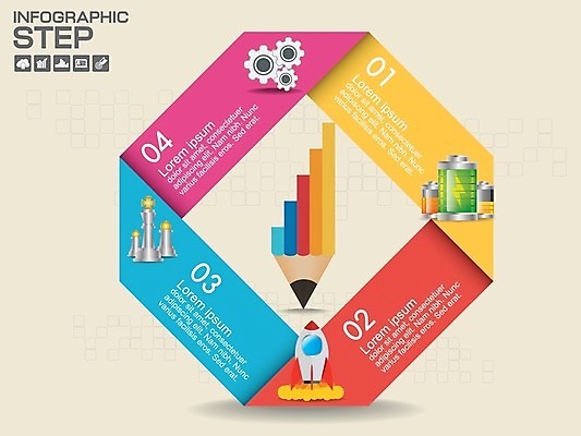 EPS 해외이미지 일러스트 사람없음 세트 연필 인포그래픽 로켓 톱니바퀴 단계 베터리 해외일러스트 학용품 필기구 파일형식 벡터 이미지허브