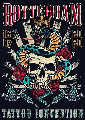 EPS 해외이미지 디자인 포스터 일러스트 검은배경 왕관 해골 사람없음 장미 빈티지 뱀 문신 해외일러스트 꽃 백그라운드 컨셉 파충류 뼈 검은색 파일형식 벡터 이미지허브