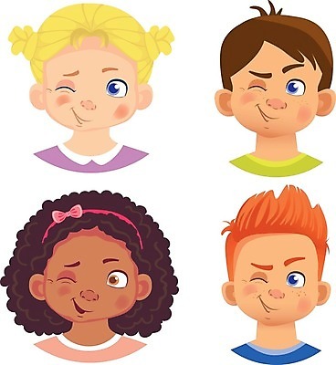 EPS 해외이미지 여자 남자 감정 어린이 인물캐릭터 일러스트 표정 윙크 소년 여러명 상반신 세트 어린이만 해외일러스트 일러캐릭터 캐릭터 다수 사람 파일형식 벡터 이미지허브