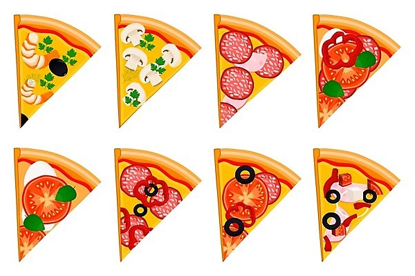 EPS 해외이미지 디자인 토마토 일러스트 종류 사람없음 다양 마르게리타피자 버섯피자 조각피자 페퍼로니피자 피자조각 해물피자 해외일러스트 조각 다수 채소 피자 파일형식 벡터 이미지허브
