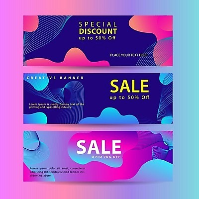 EPS 해외이미지 디자인 가로배너 분홍색 일러스트 추상 타이포그라피 사람없음 파란색 쇼핑 세트 세일 웨이브 해외일러스트 문자 배너 컬러 무늬 가로 파일형식 벡터 이미지허브