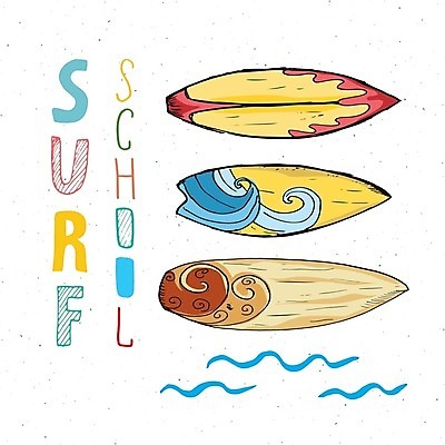 EPS 해외이미지 영어 물결 파도 일러스트 타이포그라피 사람없음 컬러풀 서핑보드 서핑 손그림 해외일러스트 문자 바다 컬러 수상스포츠 보드_스포츠 파일형식 벡터 이미지허브