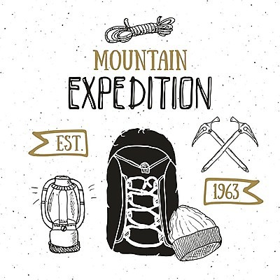 EPS 해외이미지 옷 여행 스티커 일러스트 배낭 산 캠핑도구 타이포그라피 사람없음 야외 등산 트래킹 캠핑 하이킹 장비 등불 그림 배지 산악지대 해외일러스트 문자 가방 레저 조명 도구 파일형식 벡터 잡화 이미지허브
