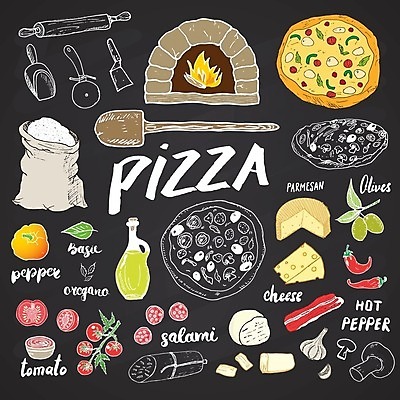 EPS 해외이미지 디자인 토마토 채소 일러스트 재료 치즈 피자 마늘 사람없음 버섯 올리브오일 올리브 밀가루 바질 토마토소스 살라미 칠리고추 파마산치즈 피자주걱 화덕 해외일러스트 열매 고추 유제품 패스트푸드 서양음식 소스_음식 기름_음식 가루 주걱 화로 파일형식 벡터 이미지허브