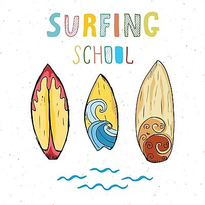 EPS 해외이미지 영어 물결 파도 일러스트 타이포그라피 사람없음 컬러풀 서핑보드 서핑 손그림 해외일러스트 문자 바다 컬러 수상스포츠 보드_스포츠 파일형식 벡터 이미지허브