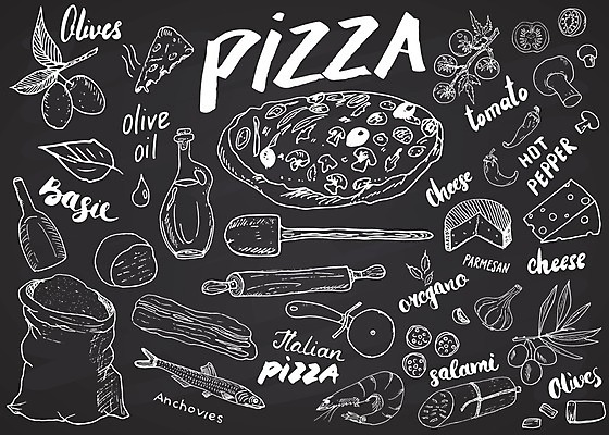 EPS 해외이미지 디자인 토마토 채소 일러스트 재료 치즈 새우 피자 마늘 사람없음 올리브오일 올리브 밀대 바질 살라미 앤초비 오레가노 피자주걱 피자칼 해외일러스트 열매 주방용품 유제품 패스트푸드 서양음식 갑각류 기름_음식 주걱 파일형식 벡터 이미지허브
