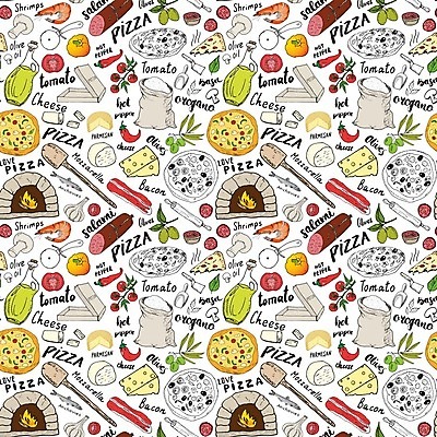 EPS 해외이미지 디자인 패턴 토마토 일러스트 재료 치즈 새우 피자 마늘 사람없음 패턴백그라운드 올리브오일 올리브 베이컨 밀대 살라미 칠리 피자주걱 화덕 해외일러스트 열매 백그라운드 무늬 채소 주방용품 유제품 패스트푸드 서양음식 돼지고기 갑각류 기름_음식 주걱 화로 파일형식 벡터 이미지허브