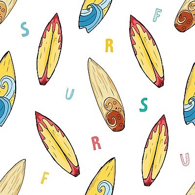 EPS 해외이미지 알파벳 파도 패턴 일러스트 사람없음 컬러풀 서핑보드 서핑 손그림 해외일러스트 영어 바다 컬러 무늬 수상스포츠 보드_스포츠 파일형식 벡터 이미지허브