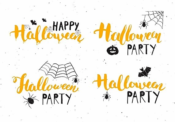EPS 해외이미지 손글씨 일러스트 캘리그라피 타이포그라피 사람없음 장식 파티 할로윈 거미줄 거미 손그림 박쥐 해외일러스트 문자 곤충 포유류 이벤트 파일형식 벡터 이미지허브