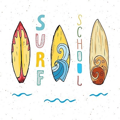 EPS 해외이미지 영어 물결 파도 일러스트 타이포그라피 사람없음 컬러풀 서핑보드 서핑 손그림 해외일러스트 문자 바다 컬러 수상스포츠 보드_스포츠 파일형식 벡터 이미지허브