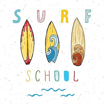 EPS 해외이미지 영어 물결 파도 일러스트 타이포그라피 사람없음 컬러풀 서핑보드 서핑 손그림 해외일러스트 문자 바다 컬러 수상스포츠 보드_스포츠 파일형식 벡터 이미지허브