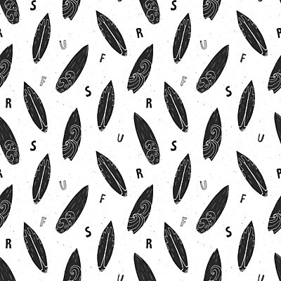 EPS 해외이미지 알파벳 파도 패턴 일러스트 흑백 사람없음 서핑보드 서핑 손그림 해외일러스트 영어 바다 무늬 촬영기법 수상스포츠 보드_스포츠 파일형식 벡터 이미지허브