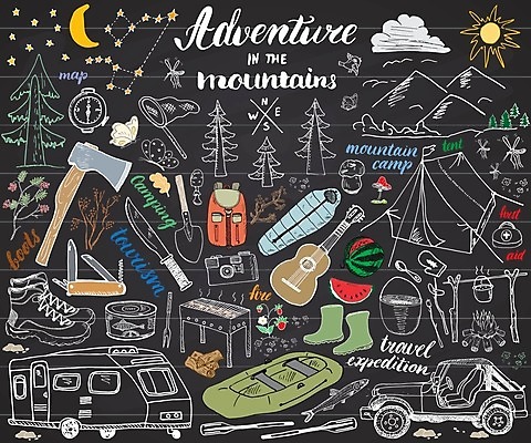 EPS 해외이미지 여행 신발 일러스트 텐트 캠핑도구 사람없음 야외 물 세트 칠판 장비 기타 공구 보트 숲 나침반 모닥불 바비큐 그림 도끼 트레일러 맥가이버칼 해외일러스트 자연요소 음식 배_교통 불 현악기 캠핑 도구 칼 파일형식 벡터 이미지허브