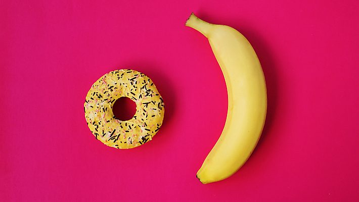 포토 JPG 해외이미지 디저트 바나나 사람없음 도넛 달콤 분홍색배경 해외포토 음식 분홍색 백그라운드 과일 맛 파일형식 이미지허브