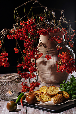포토 JPG 해외이미지 열매 화분 토마토 탁자 검은배경 사람없음 담기 구운감자 해외포토 식물 가구 백그라운드 채소 모션 감자 검은색 파일형식 이미지허브