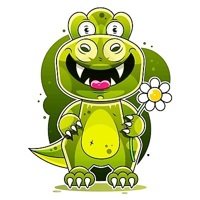 EPS 해외이미지 꽃 동물캐릭터 일러스트 들기 사람없음 공룡 해외일러스트 일러캐릭터 식물 동물 캐릭터 파충류 모션 파일형식 벡터 이미지허브