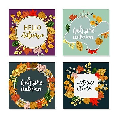 EPS 해외이미지 손글씨 배너 단풍 낙엽 일러스트 사람없음 가을 원형 웨이브 정사각형 리스장식 배너세트 가을배경 해외일러스트 도형 계절 백그라운드 잎 장식 세트 파일형식 벡터 가을_계절 이미지허브