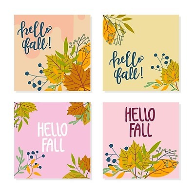 EPS 해외이미지 손글씨 배너 분홍색 단풍 낙엽 일러스트 사람없음 노란색 가을 정사각형 배너세트 가을배경 해외일러스트 도형 계절 컬러 백그라운드 잎 세트 파일형식 벡터 가을_계절 이미지허브
