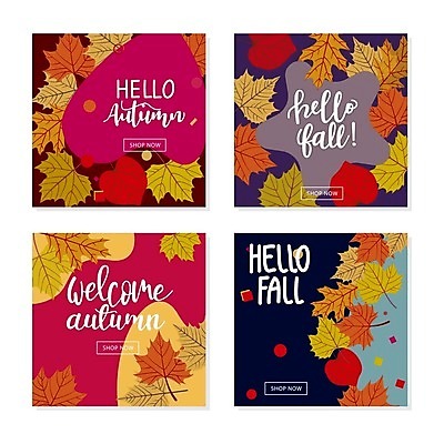 EPS 해외이미지 손글씨 배너 분홍색 단풍 낙엽 일러스트 사람없음 가을 남색 정사각형 배너세트 가을배경 해외일러스트 도형 계절 컬러 백그라운드 잎 세트 파일형식 벡터 가을_계절 이미지허브