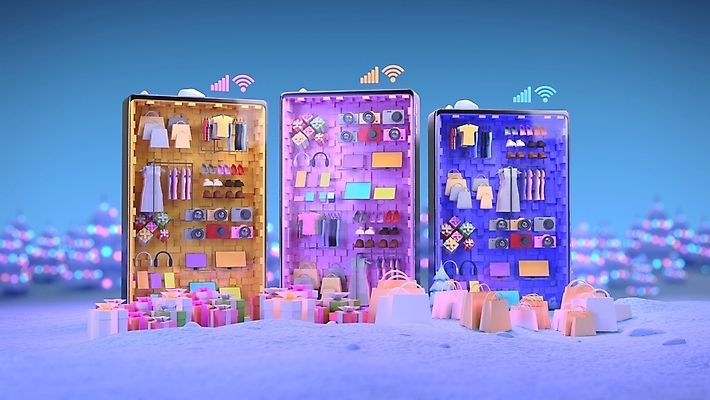 JPG 해외이미지 모바일 사람없음 스마트폰 쇼핑 쇼핑백 3D 쇼핑몰 옷가게 해외포토 포토 옷 가방 핸드폰 스마트기기 상점 디지털합성 파일형식 이미지허브