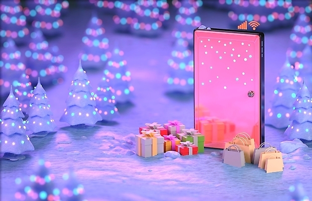 JPG 해외이미지 선물 사람없음 아웃포커스 선물상자 스마트폰 크리스마스트리 3D 문 해외포토 포토 크리스마스 촬영기법 핸드폰 스마트기기 상자 디지털합성 파일형식 이미지허브