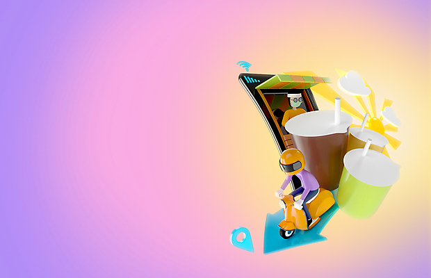 JPG 해외이미지 남자 커피 음료 성인 두명 스마트폰 3D 배달원 배송 성인남자만 해외포토 포토 직업 사람 핸드폰 스마트기기 디지털합성 남자만 성인만 파일형식 이미지허브