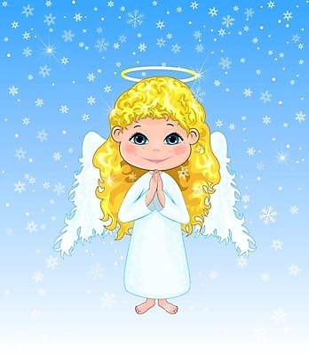 EPS 해외이미지 어린이 크리스마스 겨울 날개 일러스트 하늘 천사 새해 미소 파란색 노란색 흰색 눈송이 파마 해외일러스트 헤어스타일 계절 기념일 컬러 표정 사람 눈 파일형식 벡터 이미지허브