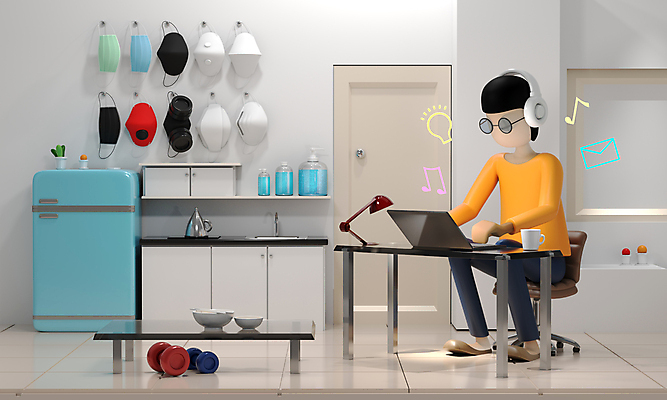 JPG 해외이미지 전신 남자 마스크 한명 앉기 성인 노트북 3D 재택근무 성인남자한명만 코로나바이러스 사회적거리두기 해외포토 포토 1 캠페인 비즈니스 모션 사람 전자제품 바이러스 디지털합성 남자한명만 성인남자만 파일형식 이미지허브