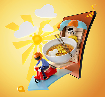 JPG 해외이미지 전신 남자 모바일 상반신 성인 두명 스마트폰 3D 라면 국수 배달음식 성인남자만 음식배달 해외포토 포토 음식 사람 핸드폰 스마트기기 면류 배송 배달 디지털합성 남자만 성인만 파일형식 이미지허브