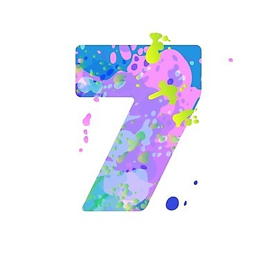 EPS 해외이미지 일러스트 타이포그라피 사람없음 컬러풀 물감 심볼 7 스플래쉬 해외일러스트 문자 컬러 숫자 미술도구 파일형식 벡터 이미지허브