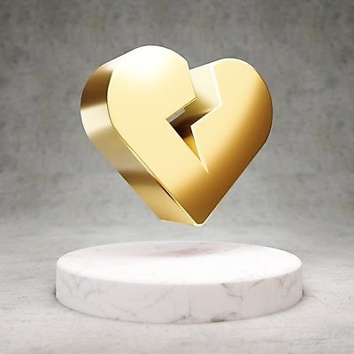 JPG 해외이미지 일러스트 사람없음 3D 디지털 손상 금색 하트 황금 심볼 광택 깨짐 실연 해외일러스트 모양 컬러 컨셉 디지털합성 파일형식 이미지허브