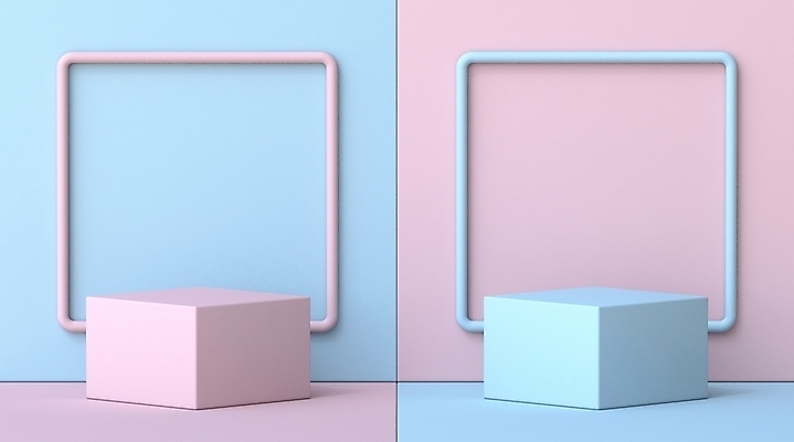 포토 JPG 해외이미지 디자인 분홍색 하늘색 백그라운드 사람없음 그래픽 3D 공백 두개 무대 단상 대칭 파스텔톤 포디움 목업 카피스페이스 해외포토 컬러 2 파란색 디지털합성 파일형식 이미지허브