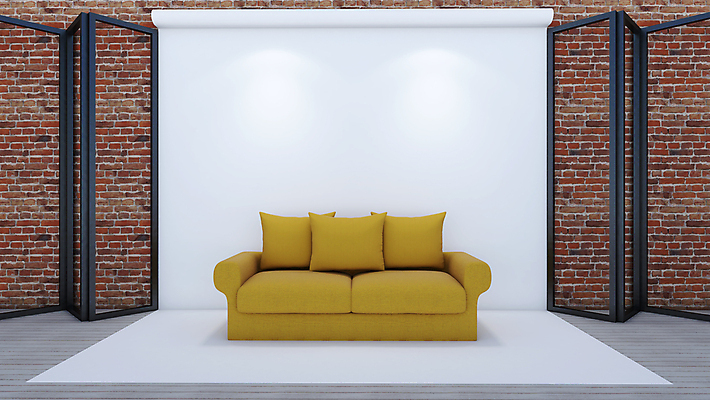 포토 JPG 해외이미지 스튜디오 벽돌 벽면 사람없음 소파 한개 노란색 3D 공간 흰색 나무바닥 목업 배경지 해외포토 1 벽 컬러 의자 바닥 디지털합성 파일형식 이미지허브