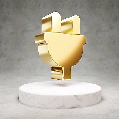 JPG 해외이미지 일러스트 사람없음 3D 디지털 금색 황금 플러그 전기에너지 심볼 광택 해외일러스트 컬러 에너지 디지털합성 파일형식 이미지허브