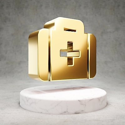JPG 해외이미지 일러스트 사람없음 3D 디지털 금색 황금 구급상자 심볼 광택 해외일러스트 컬러 의료용품 디지털합성 파일형식 이미지허브