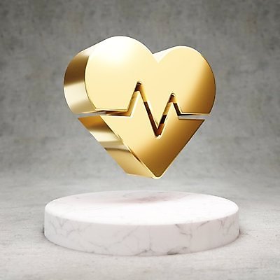 JPG 해외이미지 일러스트 사람없음 3D 디지털 금색 황금 맥박 심볼 광택 해외일러스트 컬러 의학 디지털합성 파일형식 이미지허브