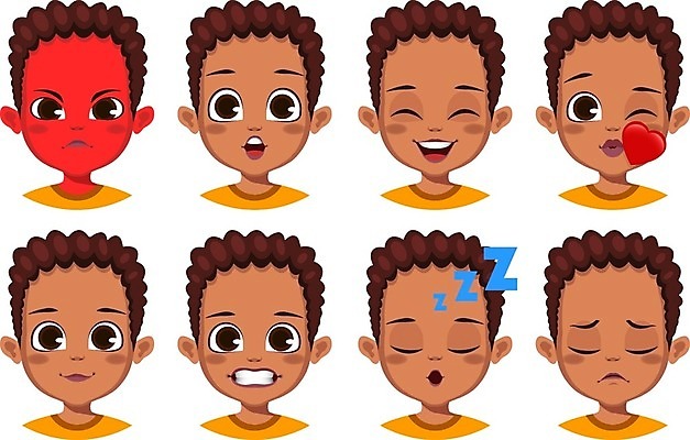 EPS 해외이미지 캐릭터 남자 행복 감정 얼굴 어린이 일러스트 미소 사람 소년 세트 갈색 머리 검은색 놀람 분노 표현 아기 메시지 만화 심볼 코믹 이모티콘 고립 아바타 해외일러스트 일러캐릭터 컬러 표정 신체부위 파일형식 벡터 이미지허브