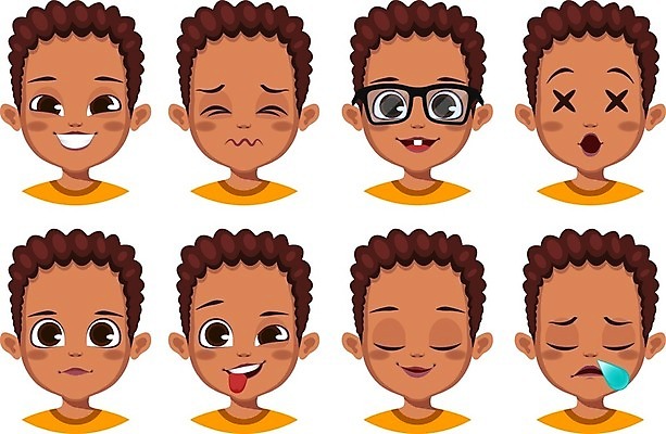 EPS 해외이미지 캐릭터 남자 행복 감정 얼굴 어린이 일러스트 미소 사람 소년 세트 갈색 머리 검은색 놀람 분노 표현 아기 메시지 만화 심볼 코믹 이모티콘 고립 아바타 해외일러스트 일러캐릭터 컬러 표정 신체부위 파일형식 벡터 이미지허브