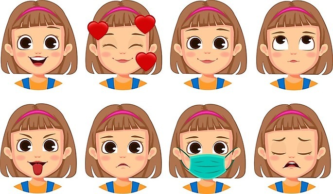 EPS 해외이미지 캐릭터 여자 감정 얼굴 일러스트 표정 웃음 사람 10대 세트 머리 놀람 기쁨 분노 표현 아기 만화 수집 이모티콘 고립 우울증 아바타 표현성 해외일러스트 일러캐릭터 청소년 신체부위 질병 파일형식 벡터 이미지허브