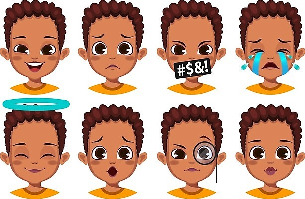 EPS 해외이미지 캐릭터 남자 행복 감정 얼굴 어린이 일러스트 미소 사람 소년 세트 갈색 머리 검은색 놀람 분노 표현 아기 메시지 만화 심볼 코믹 이모티콘 고립 아바타 해외일러스트 일러캐릭터 컬러 표정 신체부위 파일형식 벡터 이미지허브