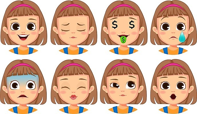 EPS 해외이미지 캐릭터 여자 감정 얼굴 일러스트 표정 웃음 사람 10대 세트 머리 놀람 기쁨 분노 표현 아기 만화 수집 이모티콘 고립 우울증 아바타 표현성 해외일러스트 일러캐릭터 청소년 신체부위 질병 파일형식 벡터 이미지허브