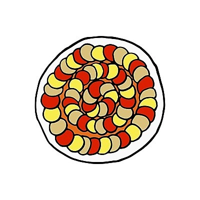 EPS 해외이미지 전통 접시 디자인 토마토 일러스트 재료 양파 파프리카 요리 빨간색 컬러풀 갈색 노란색 식당 저녁식사 프랑스 원형 고명 만화 스케치 굽기 메뉴 슬라이스 후추 프랑스어 점심식사 고립 전국 주키니 주키니호박 채식주의자 비건 해외일러스트 도형 문자 식기 유럽 컬러 채소 미술 상점 식사 구이 향신료 채식 파일형식 벡터 이미지허브