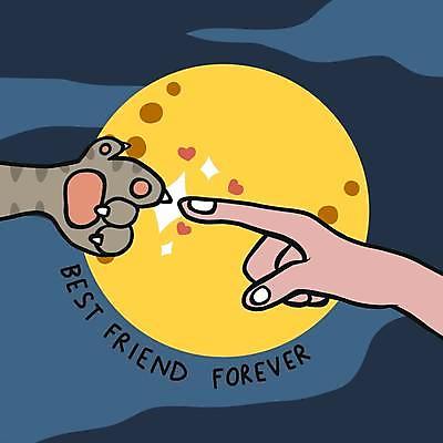 EPS 해외이미지 손 일러스트 손가락 신체부위 친구 반려동물 고양이 우정 보름달 앞발 패러디 해외일러스트 동물 포유류 관계 사람 달 파일형식 벡터 이미지허브